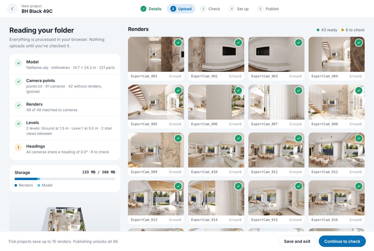 Renders being read, with ticks as each is ready